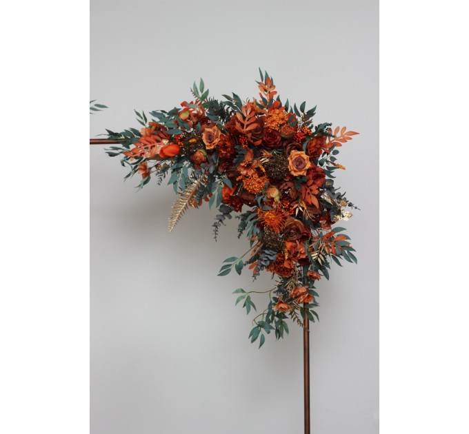 Flower Arch Arrangement in Rust, Terracotta & Burnt Orange | Faux Floral Archway for Wedding