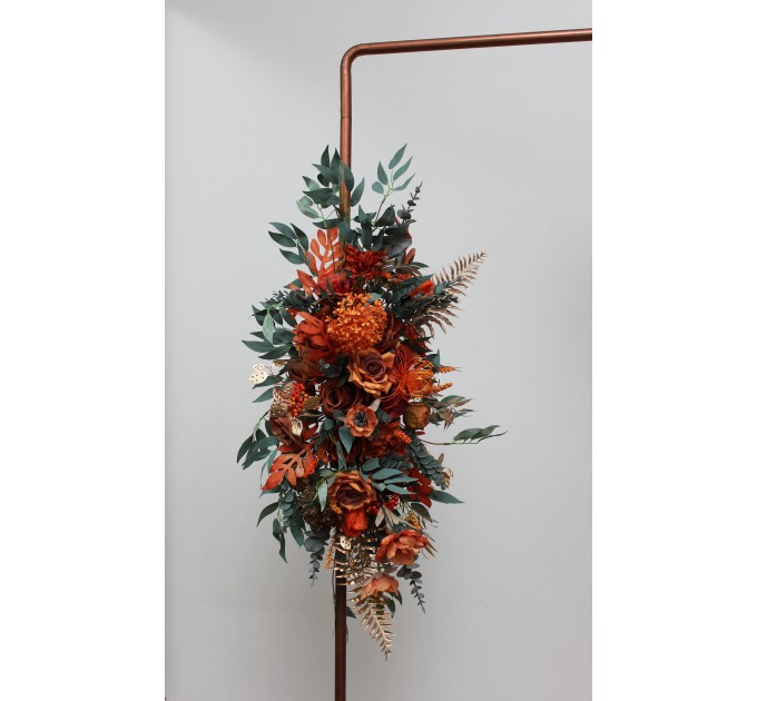 Flower Arch Arrangement in Rust, Terracotta & Burnt Orange | Faux Floral Archway for Wedding