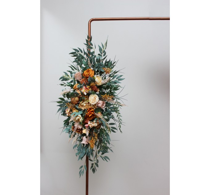 Flower Arch Arrangement in Orange, Rust & Peach | Faux Floral Archway for Wedding