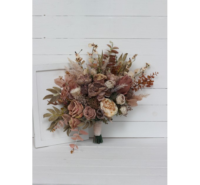 Wedding Bouquets in Dusty Rose, Cinnamon & Ivory | Faux Bridal & Bridesmaid Bouquets