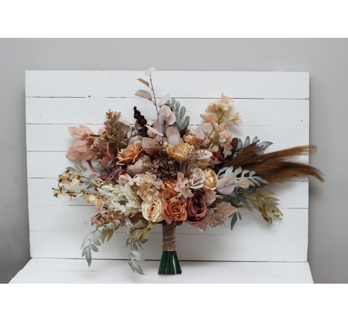 Wedding Bouquets in Cinnamon, Ivory & Pale Orange | Faux Bridal & Bridesmaid Bouquets