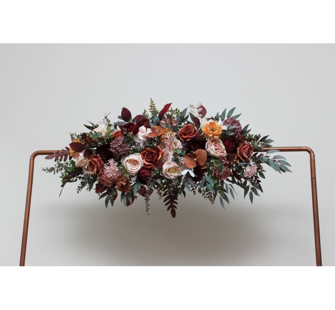 Flower Arch Arrangement in Cinnamon, Burgundy, Blush Pink & Rust | Faux Floral Archway for Wedding