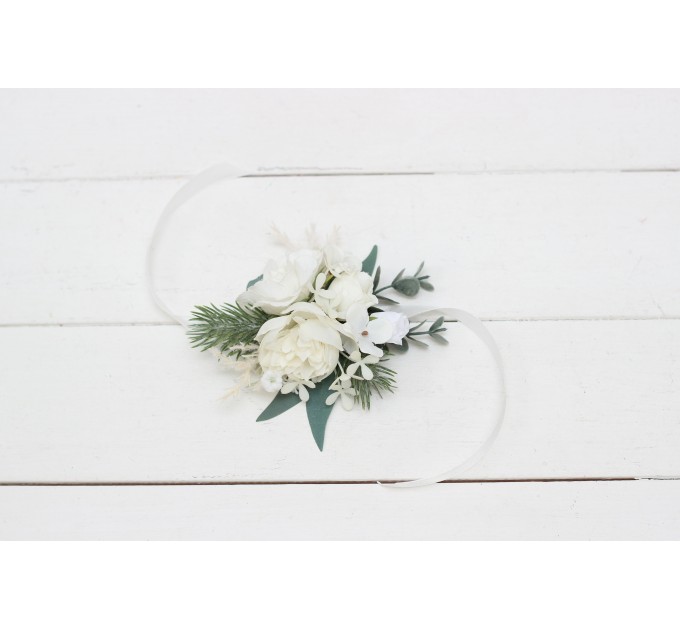 Wedding Boutonnieres & Wrist Corsage in White | Faux Flower Accessories