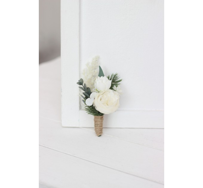 Wedding Boutonnieres & Wrist Corsage in White | Faux Flower Accessories