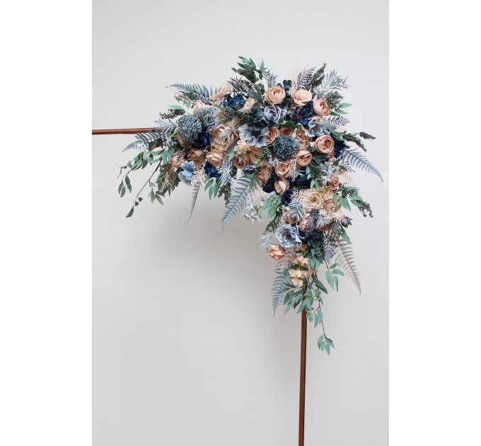 Flower Arch Arrangement in Dusty Blue & Beige | Faux Floral Archway for Wedding