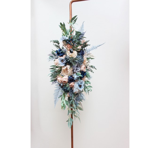 Flower Arch Arrangement in Dusty Blue & Beige | Faux Floral Archway for Wedding