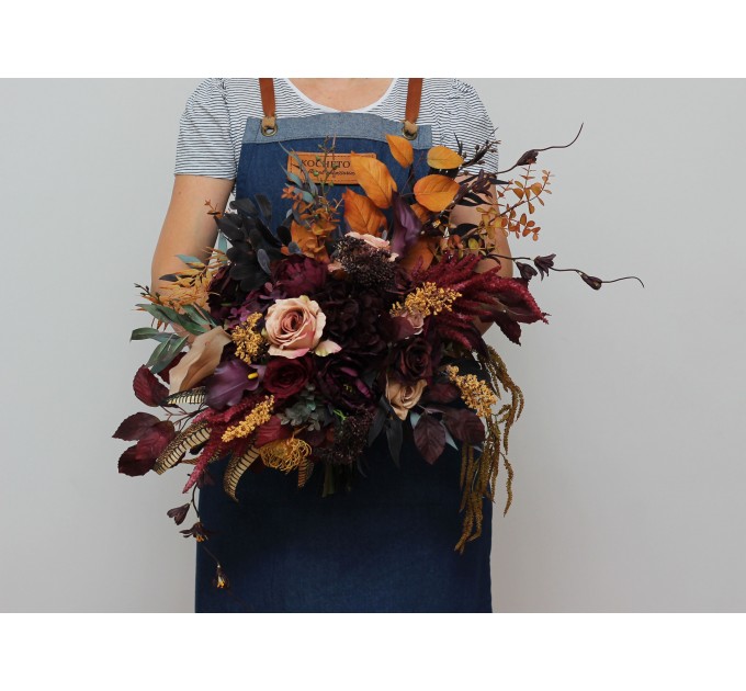 Wedding Bouquets in Deep Purple, Burgundy, Beige & Cinnamon | Faux Bridal & Bridesmaid Bouquets