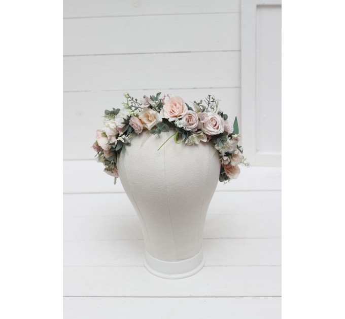 Beige white blush pink flower crown. Hair wreath. Flower girl crown. Wedding flowers. 0028