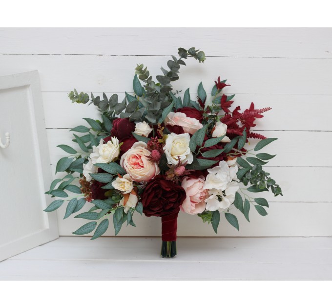 Wedding Bouquets in Burgundy, Blush Pink, Ivory & White | Faux Bridal & Bridesmaid Bouquets