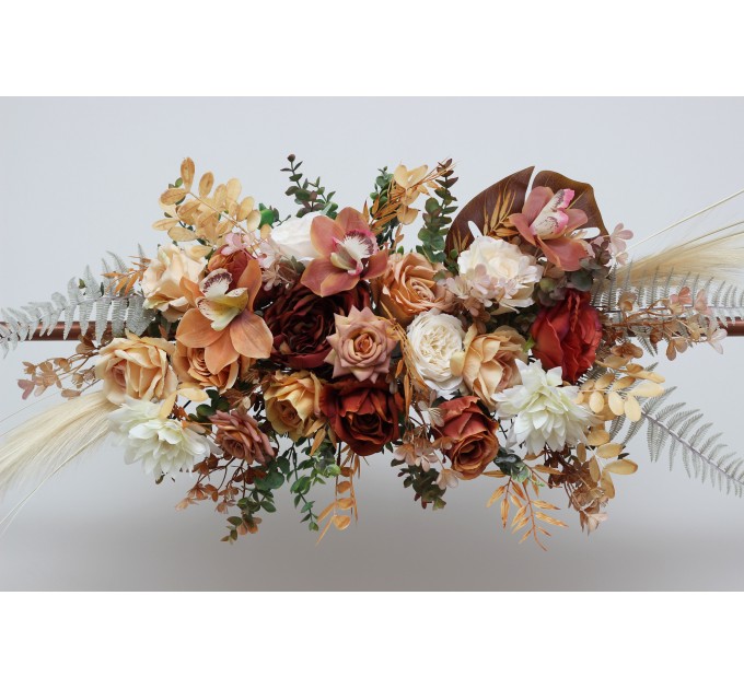 Flower Arch Arrangement in Orange, Ivory, Rust & Terracotta | Faux Floral Archway for Wedding