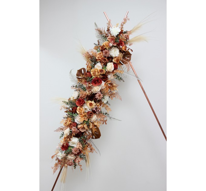 Flower Arch Arrangement in Orange, Ivory, Rust & Terracotta | Faux Floral Archway for Wedding