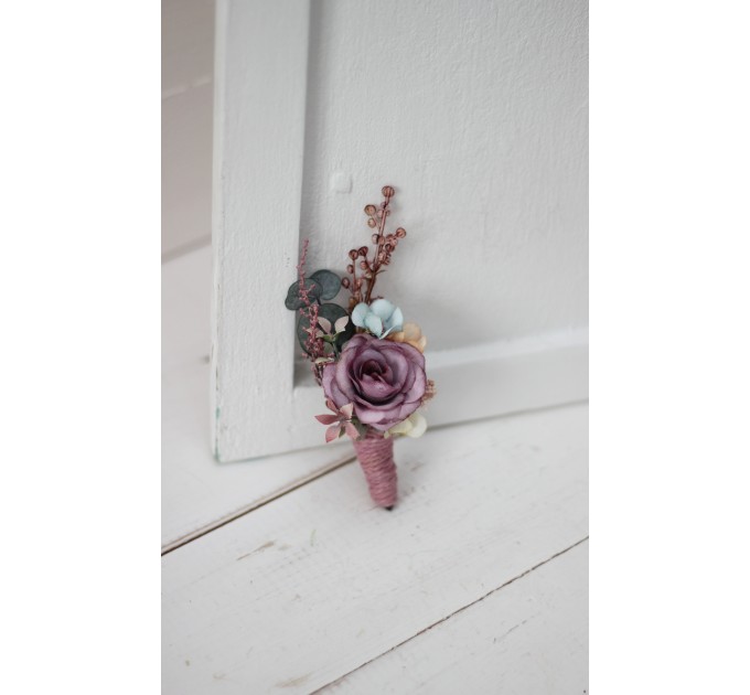 Wedding Boutonnieres & Wrist Corsage in Pastel Color Theme | Dusty Rose, Purple & Pink Flower Accessories