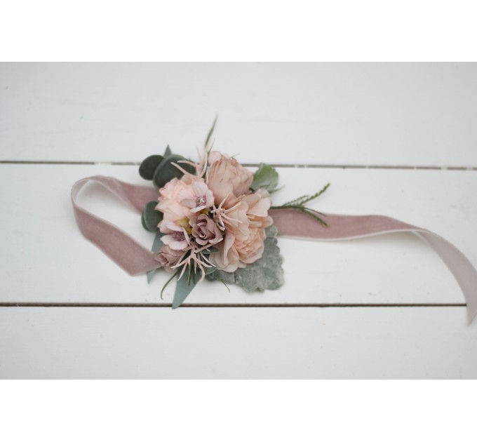 Wedding Boutonnieres & Wrist Corsage in Beige & Blush Pink | Faux Flower Accessories