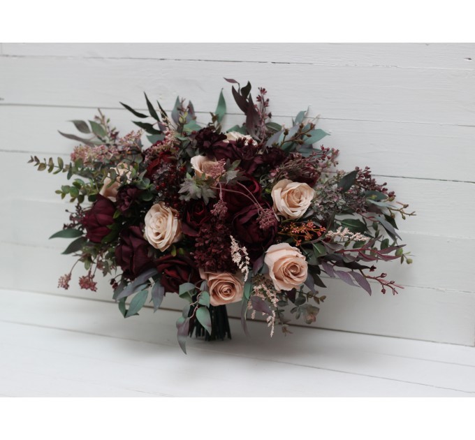 Purple, Burgundy, and Beige Wedding Bouquets with Black Ribbon – Perfect for Fall
