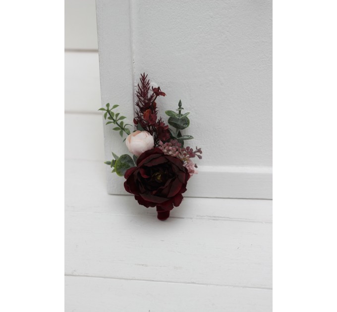 Wedding Boutonnieres & Wrist Corsage in Burgundy & Blush Pink | Faux Flower Accessories