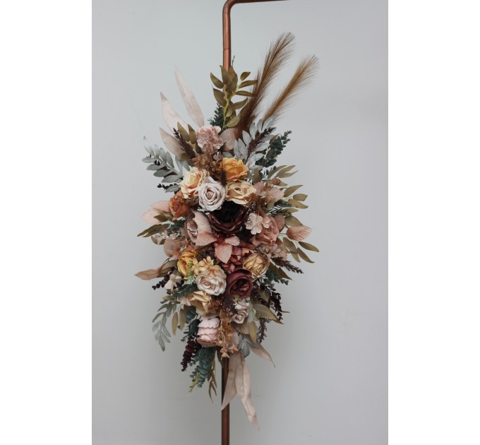 Flower Arch Arrangement in Cinnamon, Ivory & Pale Orange | Faux Floral Archway for Wedding