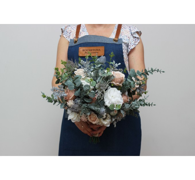 Wedding Bouquets in White & Blush Pink | Greenery Faux Bridal & Bridesmaid Bouquets