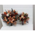 Wedding bouquets in burgundy burnt orange rust peach color theme. Bridal bouquet. Faux bouquet. Bridesmaid bouquet.Cascading bouquet. 0502