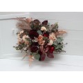 Bouquets in burgundy dusty rose peach color theme. Bridal bouquet. Faux bouquet. Bridesmaid bouquet. 0501