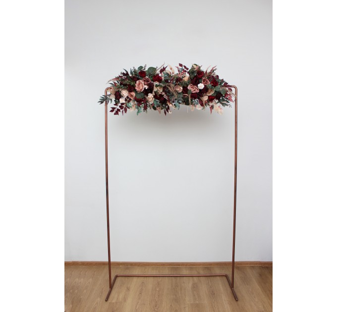 Burgundy Red & Dusty Rose Wedding Arch Flowers | Fall Wedding Pergola Arrangement