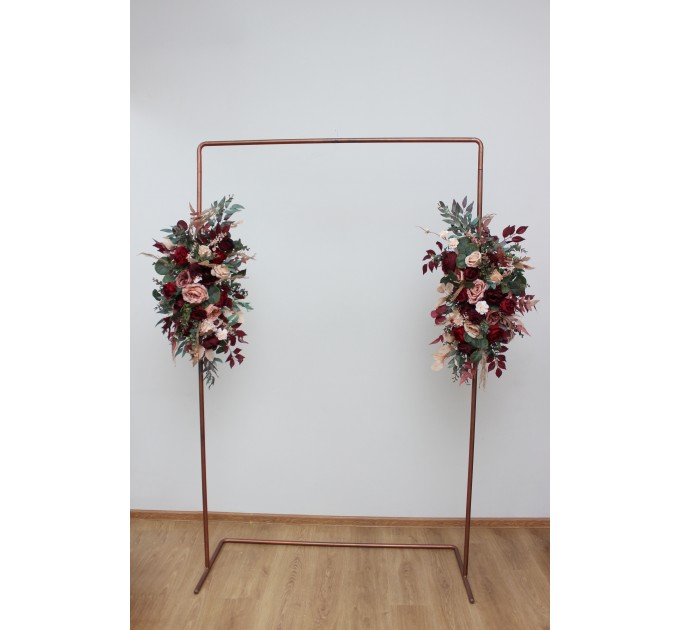 Burgundy Red & Dusty Rose Wedding Arch Flowers | Fall Wedding Pergola Arrangement