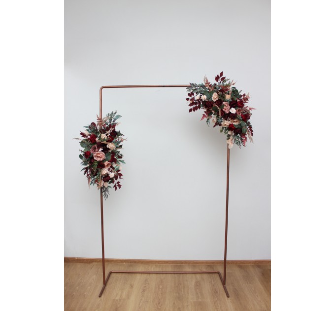 Burgundy Red & Dusty Rose Wedding Arch Flowers | Fall Wedding Pergola Arrangement