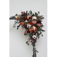 Burgundy rust ivory cinnamon arch arrangement. Flower arrangement for wedding arch. Archway flowers for fall wedding. Pergola flowers. Wedding arbor flowers. 0039