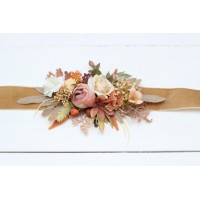 Orange ivory rust terracotta flower belt for fall wedding Floral sash Bridal belt Flower girl belt. 0029