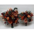 Wedding bouquets in rust burgundy cinnamon orange color theme. Bridal bouquet.Cascading bouquet. Faux bouquet. Bridesmaid bouquet 0033