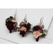 Wedding boutonnieres and wrist corsage  in  burgundy dusty rose peach color theme. Flower accessories. 0501