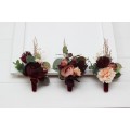 Wedding Boutonnieres & Wrist Corsage in Burgundy, Dusty Rose & Peach | Faux Flower Accessories