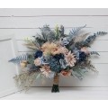 Beige Dahlia & Dusty Navy Blue Wedding Bouquets | Faux Bridal & Bridesmaid Bouquets