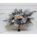 Beige Dahlia & Dusty Navy Blue Wedding Bouquets | Faux Bridal & Bridesmaid Bouquets