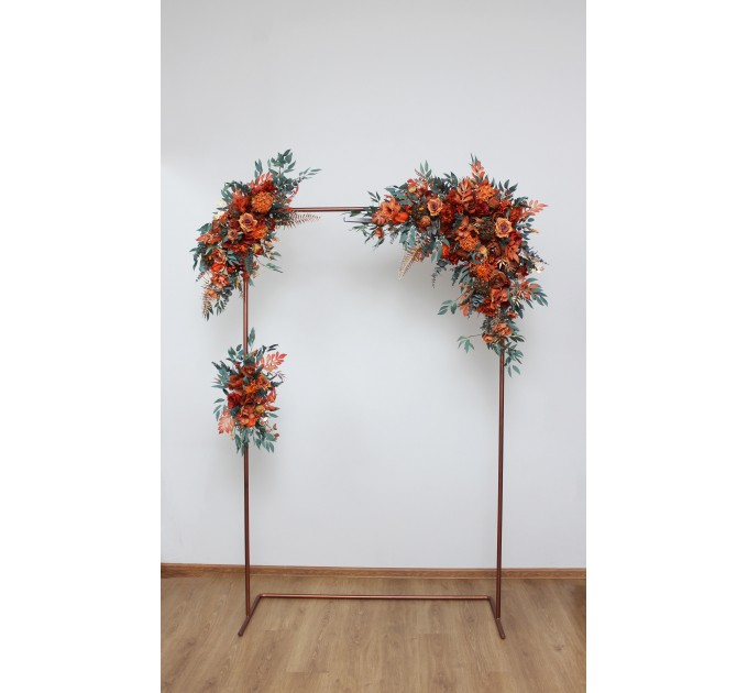  Flower arch arrangement in rust terracotta burnt orange colors.  Arbor flowers. Floral archway. Faux flowers for wedding arch. 0505