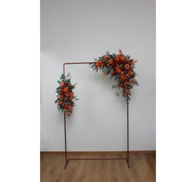  Flower arch arrangement in rust terracotta burnt orange colors.  Arbor flowers. Floral archway. Faux flowers for wedding arch. 0505