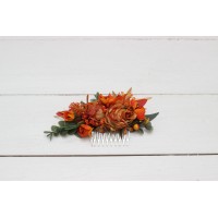 Flower comb in rust terracotta burnt orange color scheme. Wedding accessories for hair. Bridal flower comb. Bridesmaid floral comb. 0505