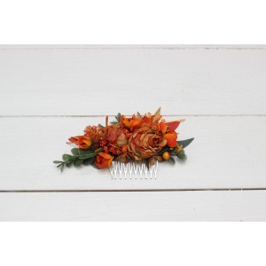 Flower comb in rust terracotta burnt orange color scheme. Wedding accessories for hair. Bridal flower comb. Bridesmaid floral comb. 0505