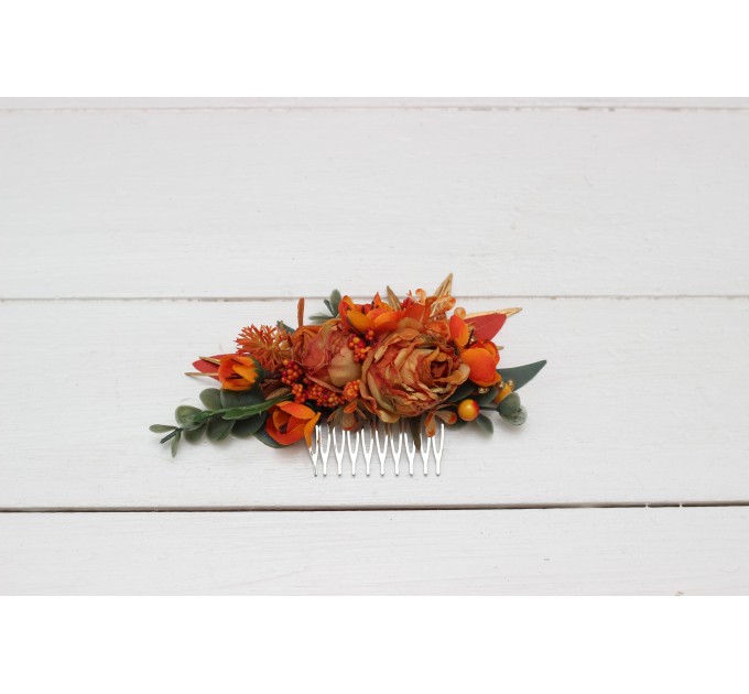 Flower comb in rust terracotta burnt orange color scheme. Wedding accessories for hair. Bridal flower comb. Bridesmaid floral comb. 0505