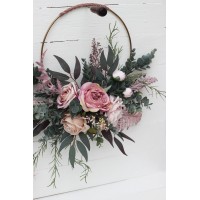 Flower hoop mauve blush pink colors. Alternative bridesmaid bouquet. 0503