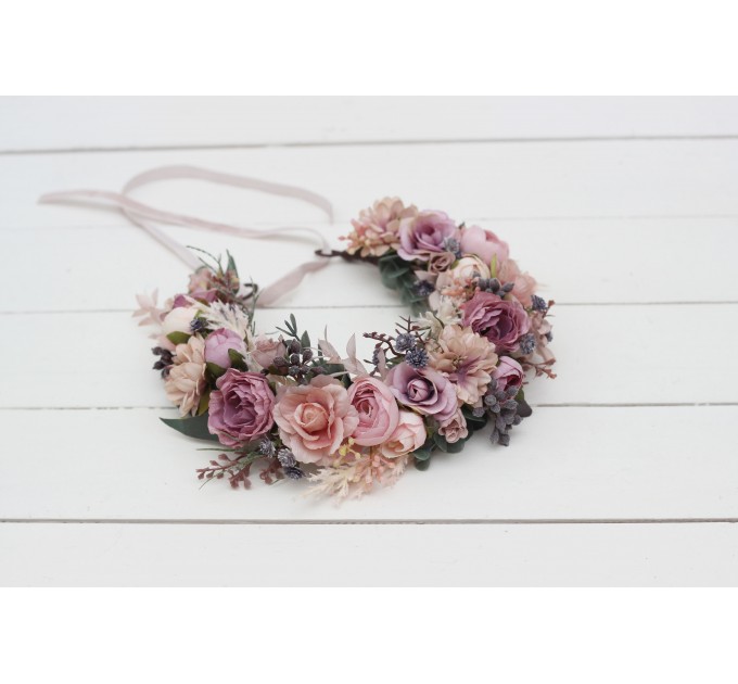 Mauve blush pink flower crown. Hair wreath. Flower girl crown. Wedding flowers. 0503