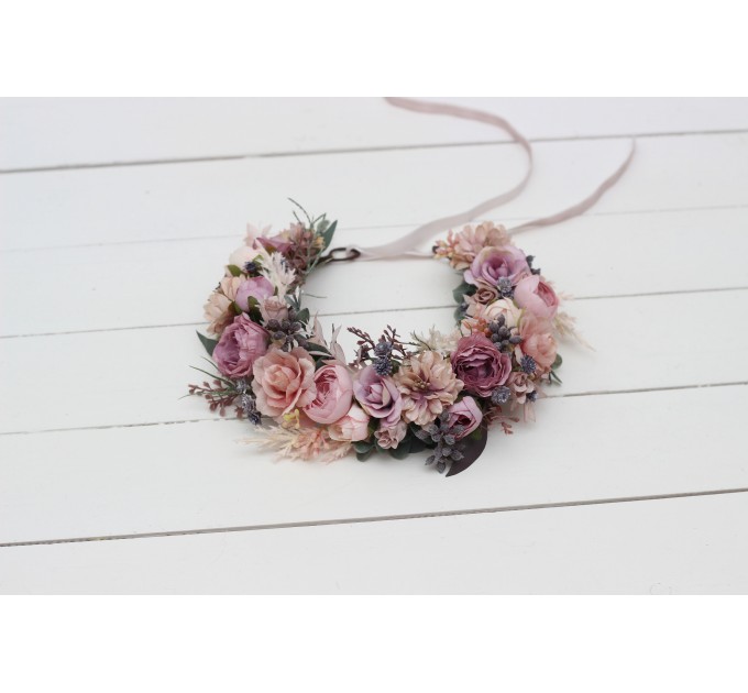 Mauve blush pink flower crown. Hair wreath. Flower girl crown. Wedding flowers. 0503