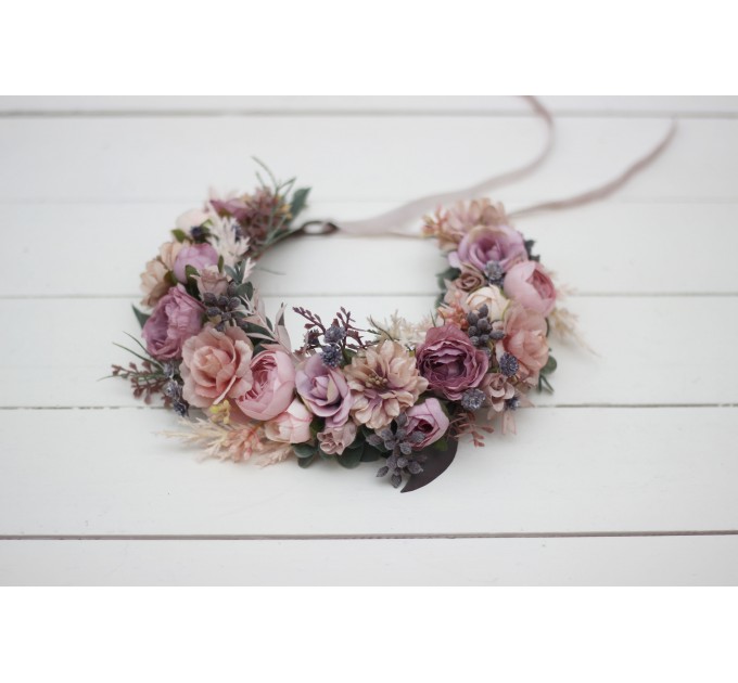Mauve blush pink flower crown. Hair wreath. Flower girl crown. Wedding flowers. 0503
