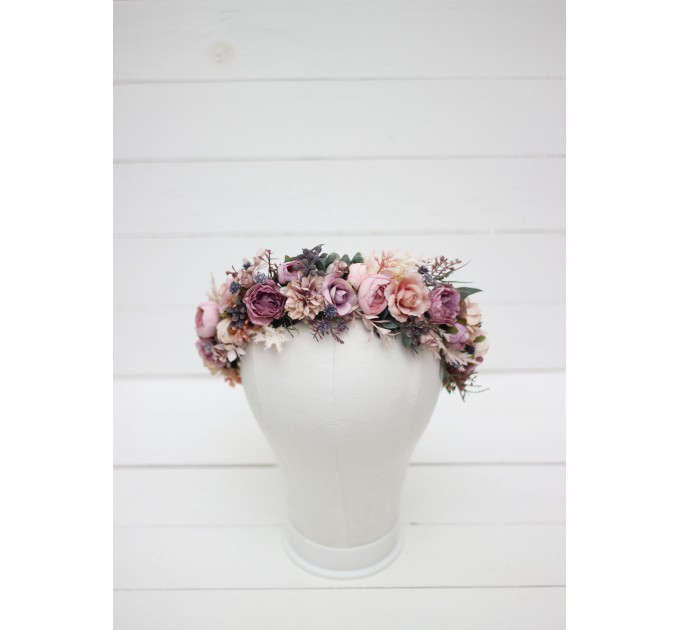 Mauve blush pink flower crown. Hair wreath. Flower girl crown. Wedding flowers. 0503