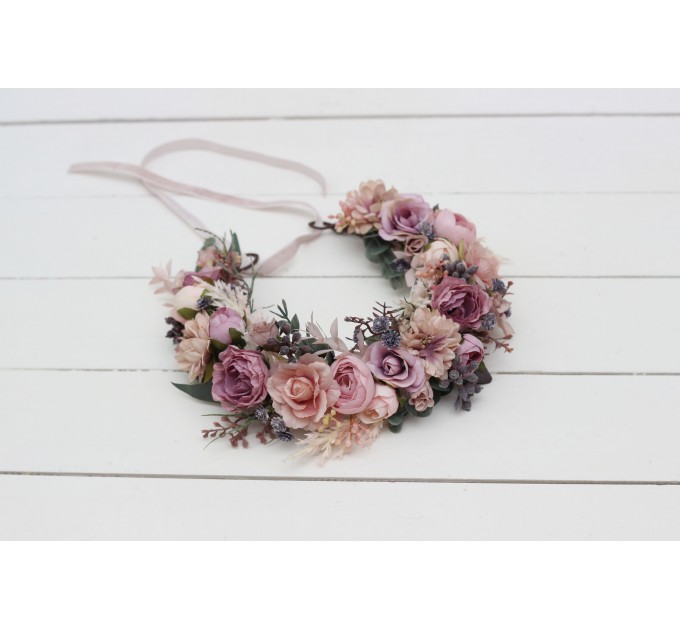 Mauve blush pink flower crown. Hair wreath. Flower girl crown. Wedding flowers. 0503