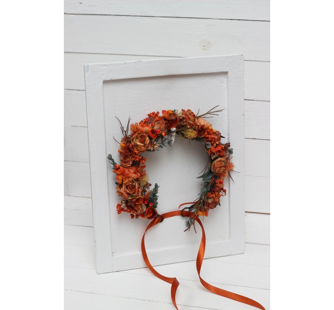 Rust terracotta burnt orange flower crown. Hair wreath. Flower girl crown. Wedding flowers. 0505