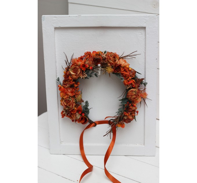 Rust terracotta burnt orange flower crown. Hair wreath. Flower girl crown. Wedding flowers. 0505