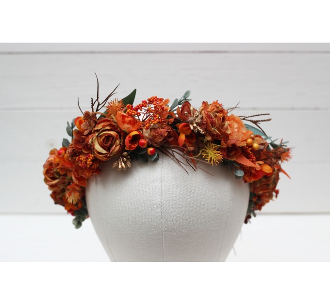 Rust terracotta burnt orange flower crown. Hair wreath. Flower girl crown. Wedding flowers. 0505
