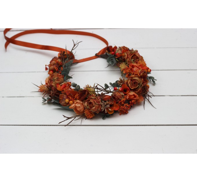 Rust terracotta burnt orange flower crown. Hair wreath. Flower girl crown. Wedding flowers. 0505