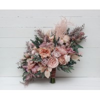Wedding bouquets in mauve blush pink colors. Bridal bouquet. Cascading bouquet. Faux bouquet. Bridesmaid bouquet. 0503