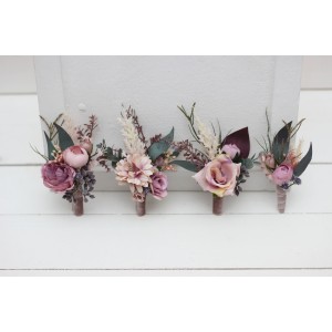  Wedding boutonnieres and wrist corsage  in mauve blush pink  color theme. Flower accessories. 0503